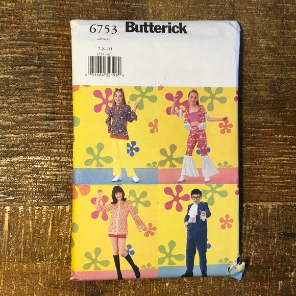 Butterick Sewing Pattern 6753 Kids Costume Austin Powers 70s Hippie 7-8-10 UNCUT - Picture 1 of 3